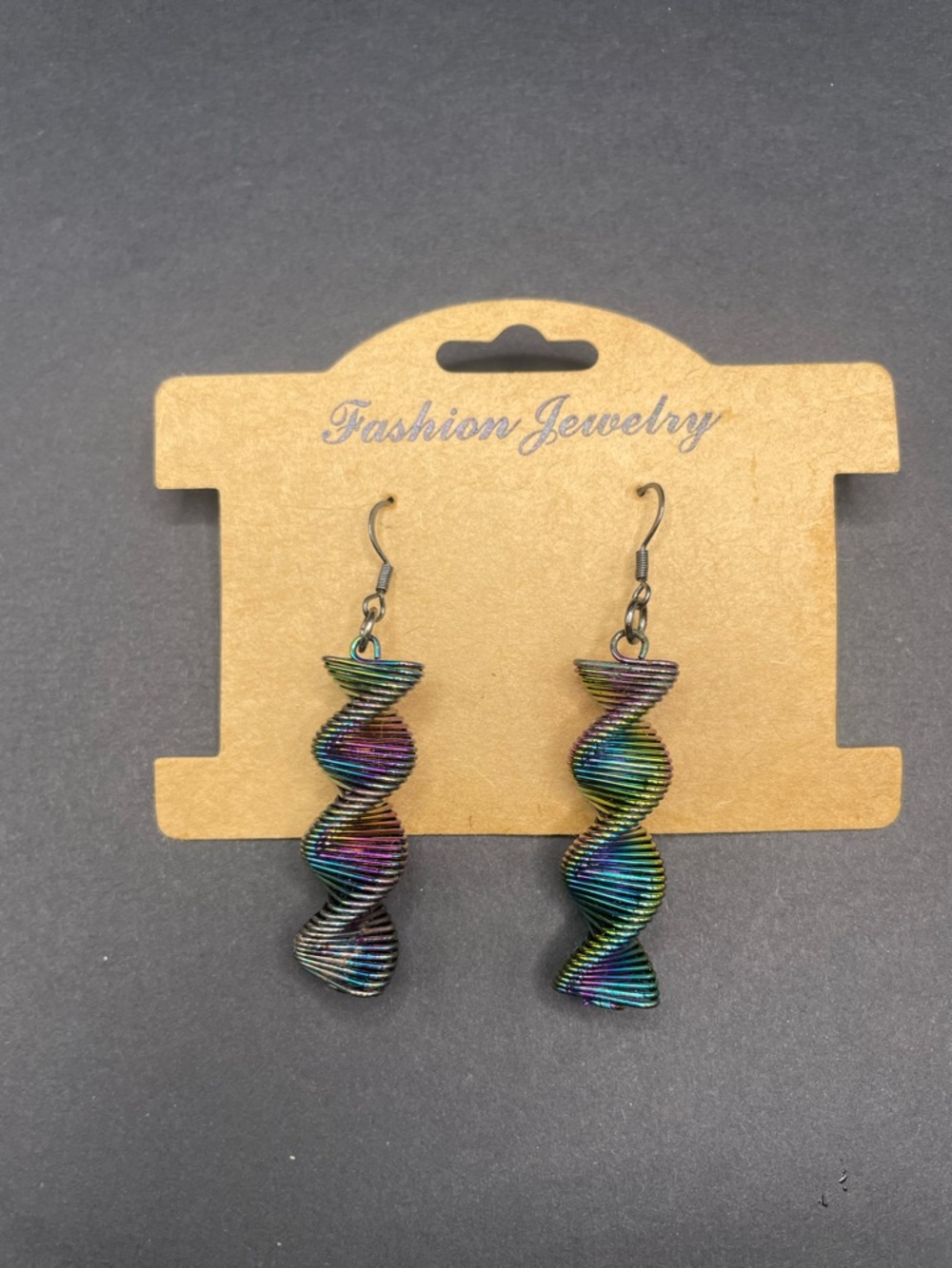Iridescent Spiral Drop Earrings in Green, Blue, Purple, Gold